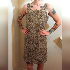 Robbie Bee Layered Sequins Under Silk Chiffon Animal Print Tshirt Dress, Size 12
